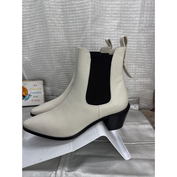 (E2) FRAME Women Le Lexington Off White Leather Chelsea Boot SIZE 38,5 - Picture 3 of 11